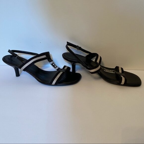 BALLY SHOES SANDALS HEELS BLACK LEATHER T ANKLE STRAPS SIZE 38.5 EU ITALY - Picture 6 of 11